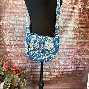 Vera Bradley Blue and Cream Quilted Floral Crossbody Shoulder Bag